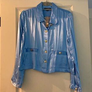 NWT J Crew Lady shirt-jacket in luster crepe in Blue Size M